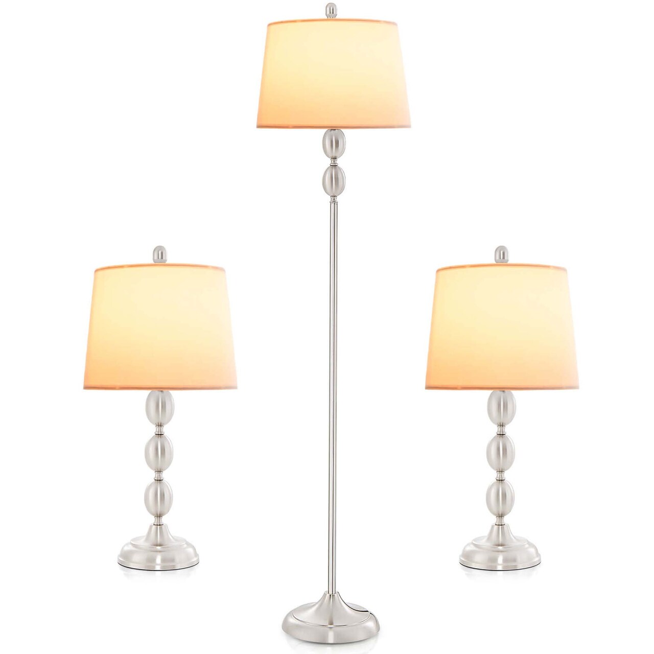 Costway 3 Pack Lamp Set Table & Floor Lamp with Weighted Base & Eye-Protecting Lamp Shade